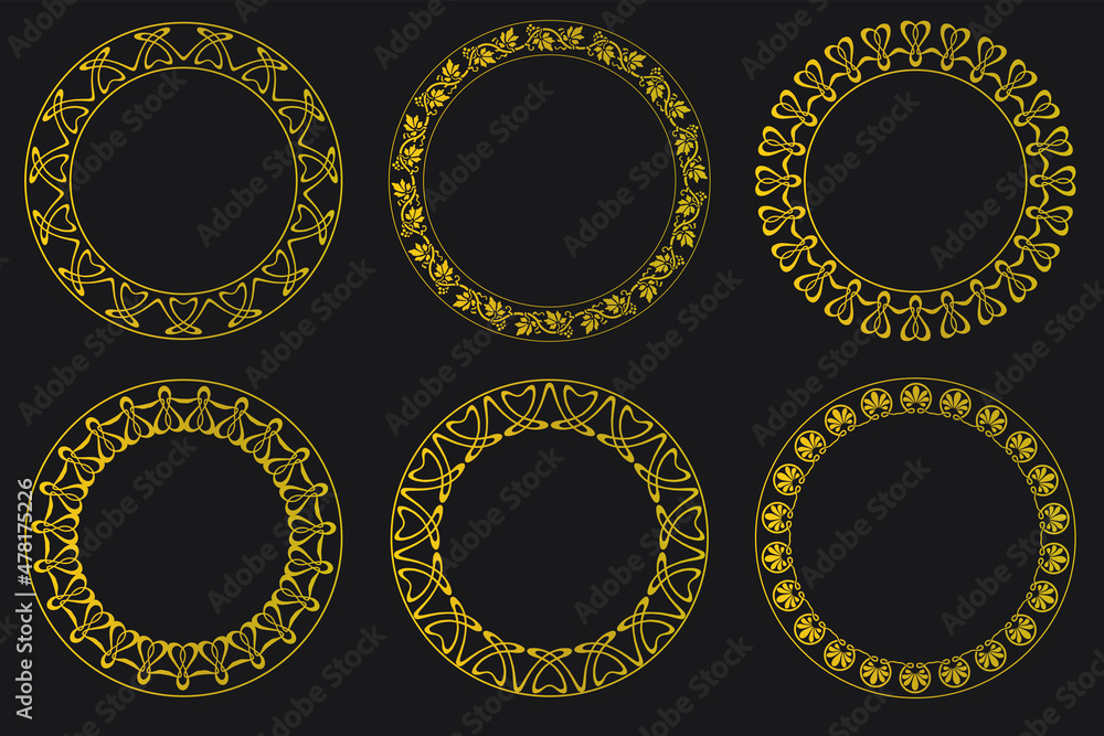 Rounded frame set in the style of Art Nouveau. Vector illustration..