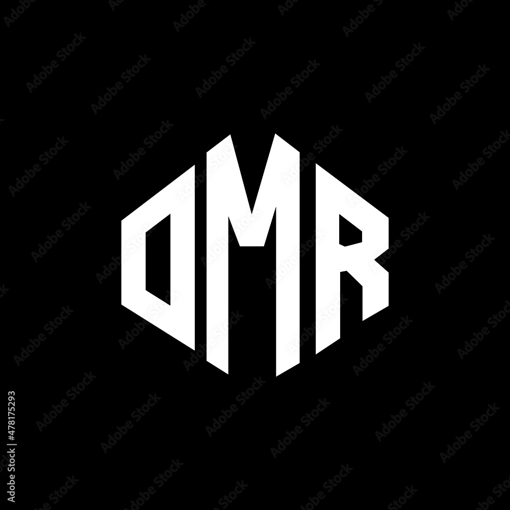OMR letter logo design with polygon shape. OMR polygon and cube shape logo design. OMR hexagon vector logo template white and black colors. OMR monogram, business and real estate logo.