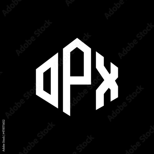 OPX letter logo design with polygon shape. OPX polygon and cube shape logo design. OPX hexagon vector logo template white and black colors. OPX monogram, business and real estate logo.