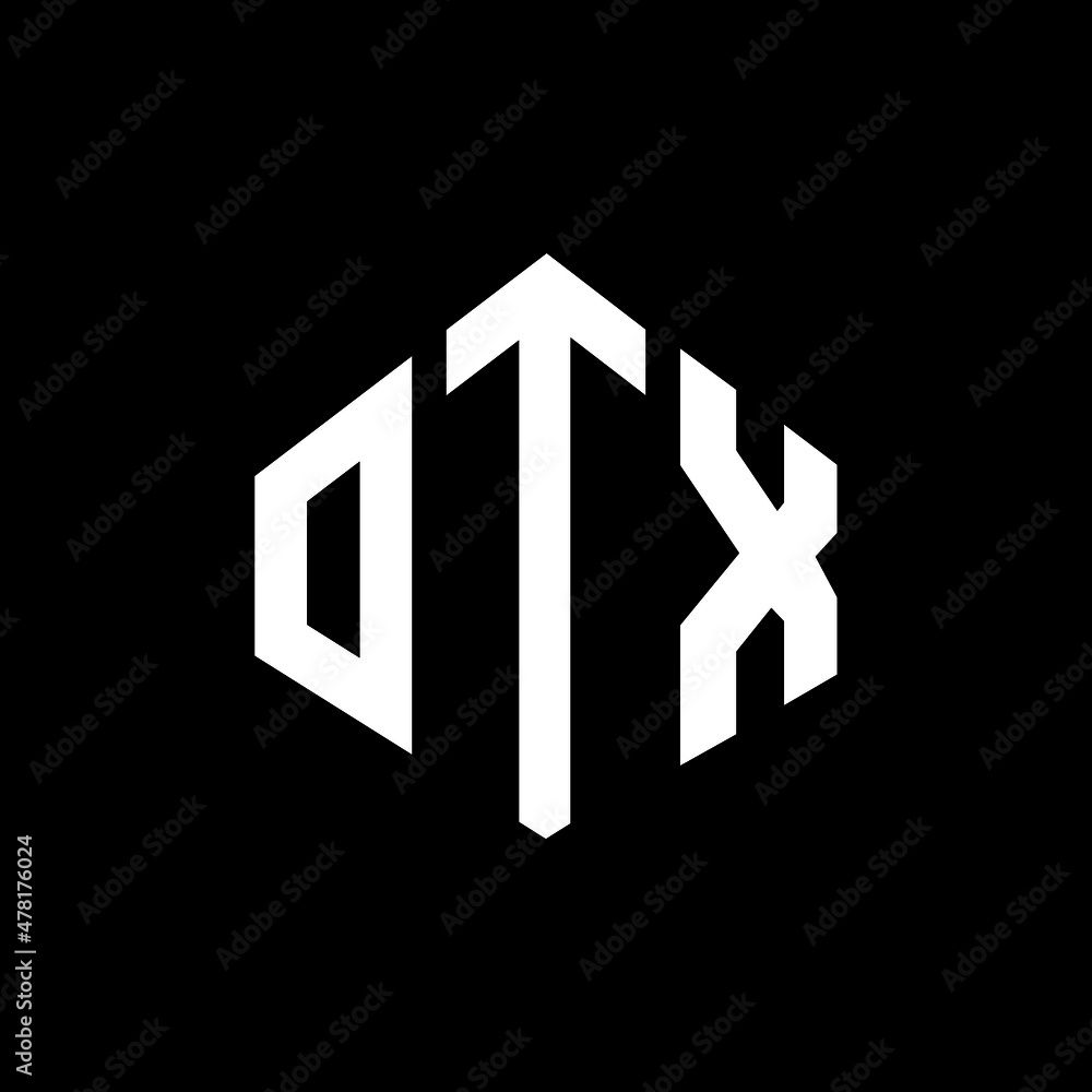 OTX letter logo design with polygon shape. OTX polygon and cube shape logo design. OTX hexagon vector logo template white and black colors. OTX monogram, business and real estate logo.