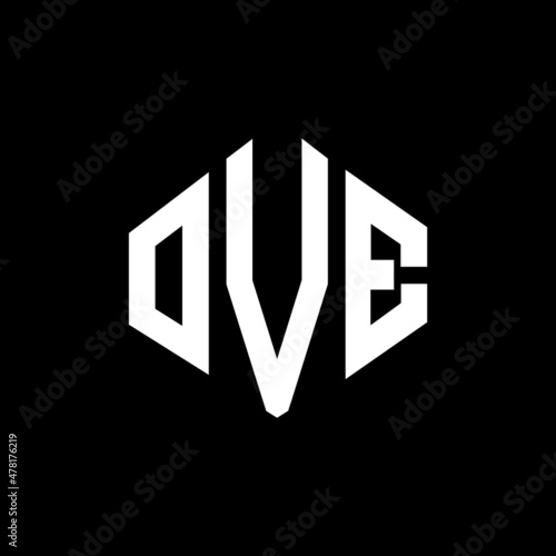 OVE letter logo design with polygon shape. OVE polygon and cube shape logo design. OVE hexagon vector logo template white and black colors. OVE monogram, business and real estate logo.