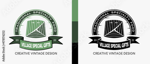 food wrap logo design template from banana leaves, vintage style village specialty food wrap logo. vector illustration