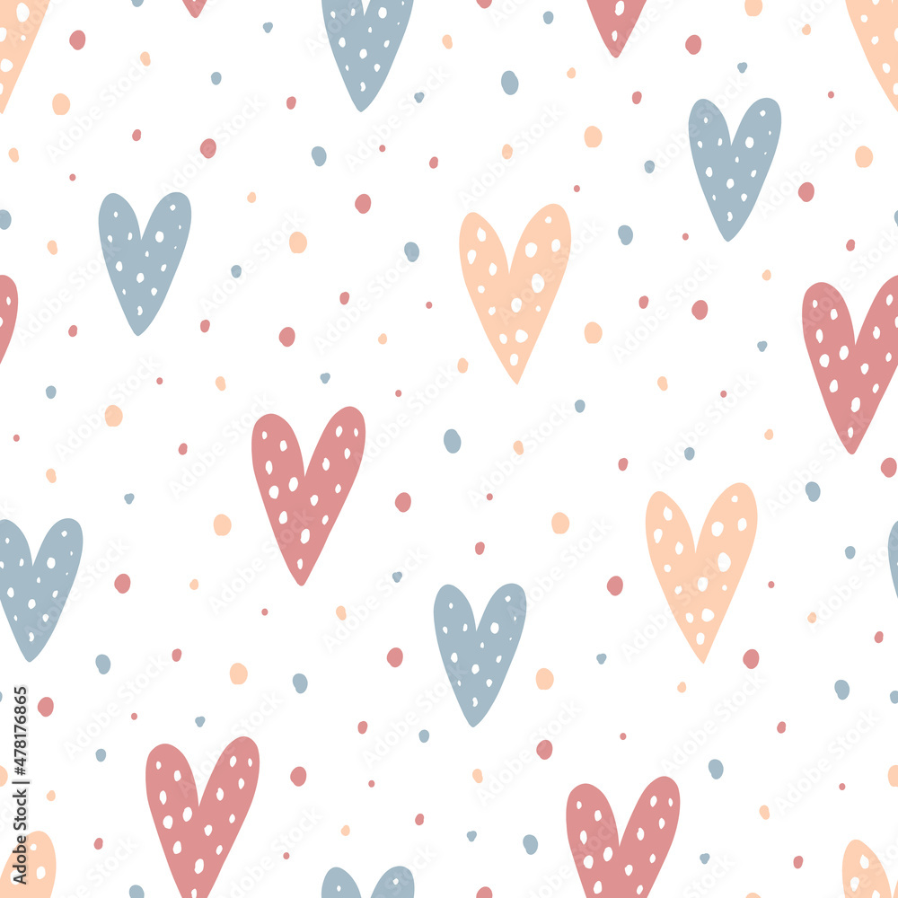Seamless Valentine's Day Pattern with Polka Dot Hearts