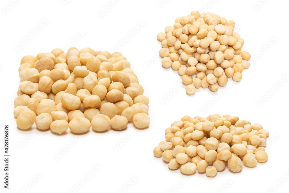 Macadamia nuts isolated on white background. Macadamia nuts isolated on white background.