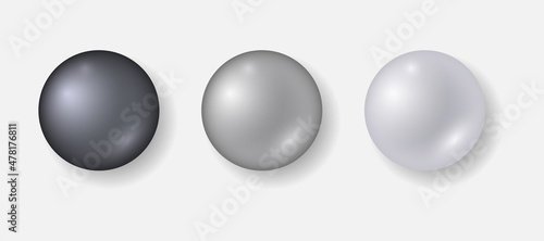 Realistic pearls collection. Glossy gradient vector templates in gray colors. Best for web, logo, print, mobile apps and festive decoration.