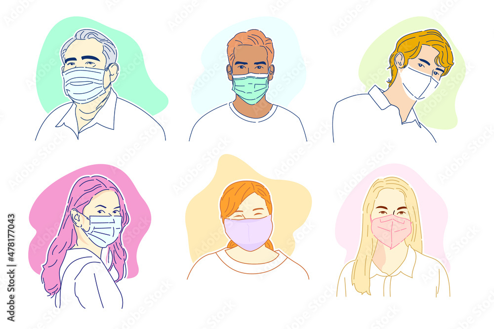 Person Wearing Mask Simple Vector Art Set Person Wearing Mask Simple Vector Art Set