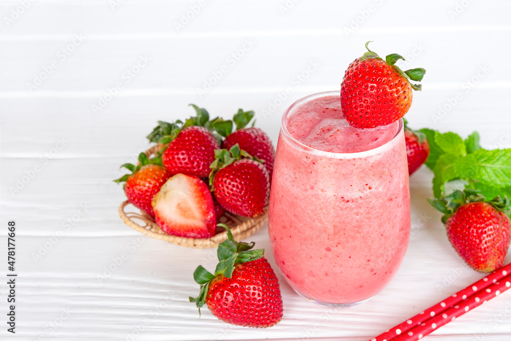 Strawberry yogurt fruit juice smoothie pink colorful fruit juice milkshake blend beverage healthy high protein the taste yummy In glass drink episode morning on white wood background. Strawberry yogurt fruit juice smoothie pink colorful fruit juice milkshake blend beverage healthy high protein the taste yummy In glass drink episode morning on white wood background.