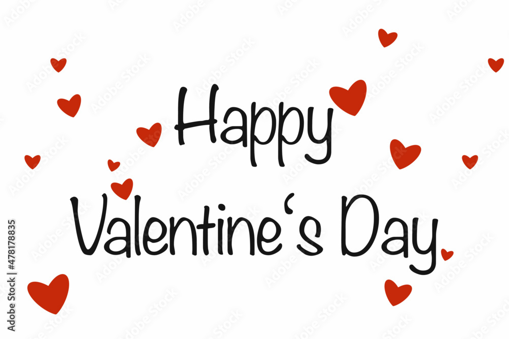 Happy Valentines Day greeting card template with typography text and red hearts. Vector illustration