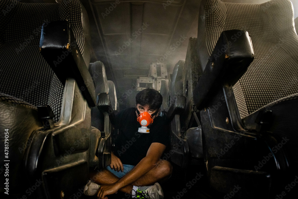 Gas Mask On Bus