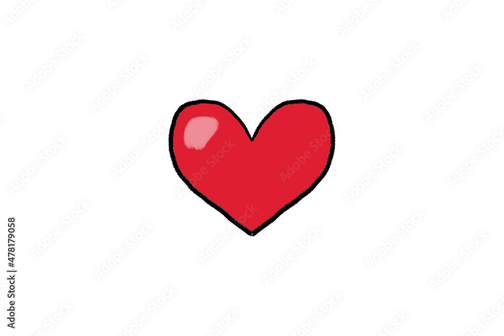 Happy Valentine's Day background or greeting card with red heart. Cute illustration of a red heart on white background copy space available. Valentine concept