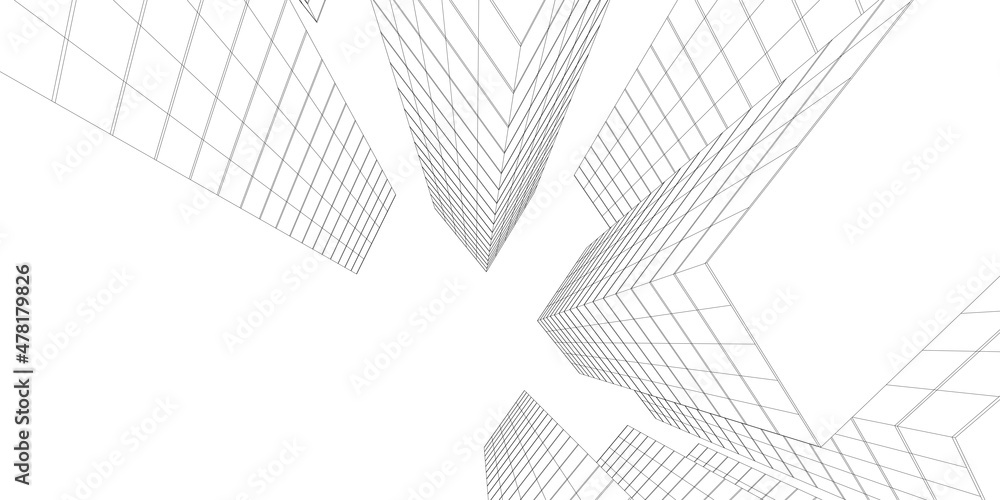 Abstract architecture background. Linear 3D illustration. Building construction perspective Abstract architecture background. Linear 3D illustration. Building construction perspective