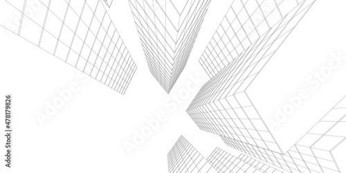 Abstract architecture background. Linear 3D illustration. Building construction perspective