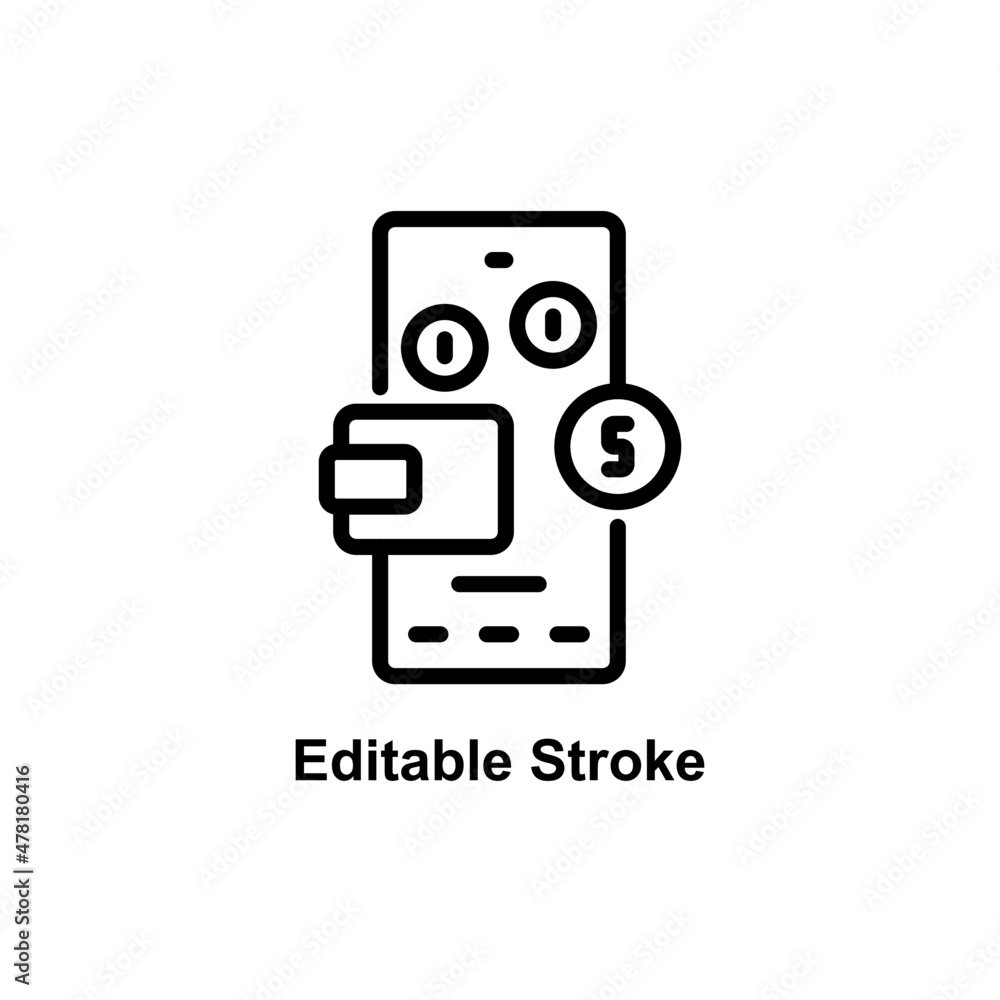 mobile wallet app icon designed in outline style in editable stroke for mobile app icon theme