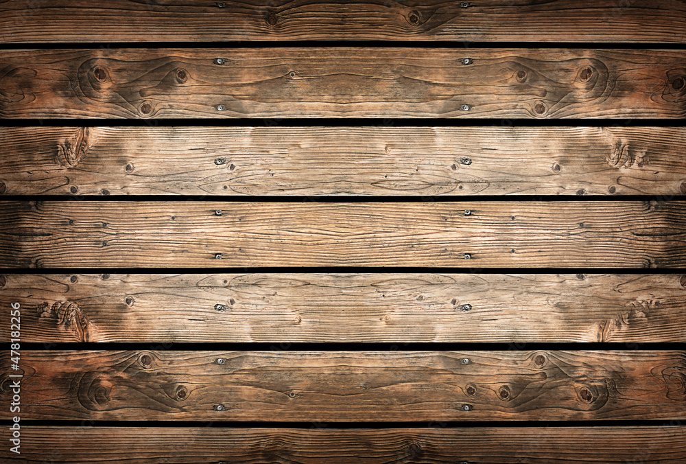 Fototapeta premium Vintage wood planks in dark brown color. Natural wood background