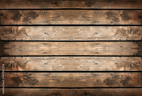 Fotobehang Vintage wood planks in dark brown color. Natural wood background