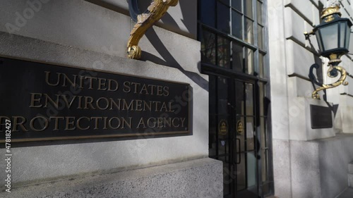 Washington, DC, USA - 12 26 2021: Close up of sign on the front of the US Environmental Agency building in Washington, DC. photo
