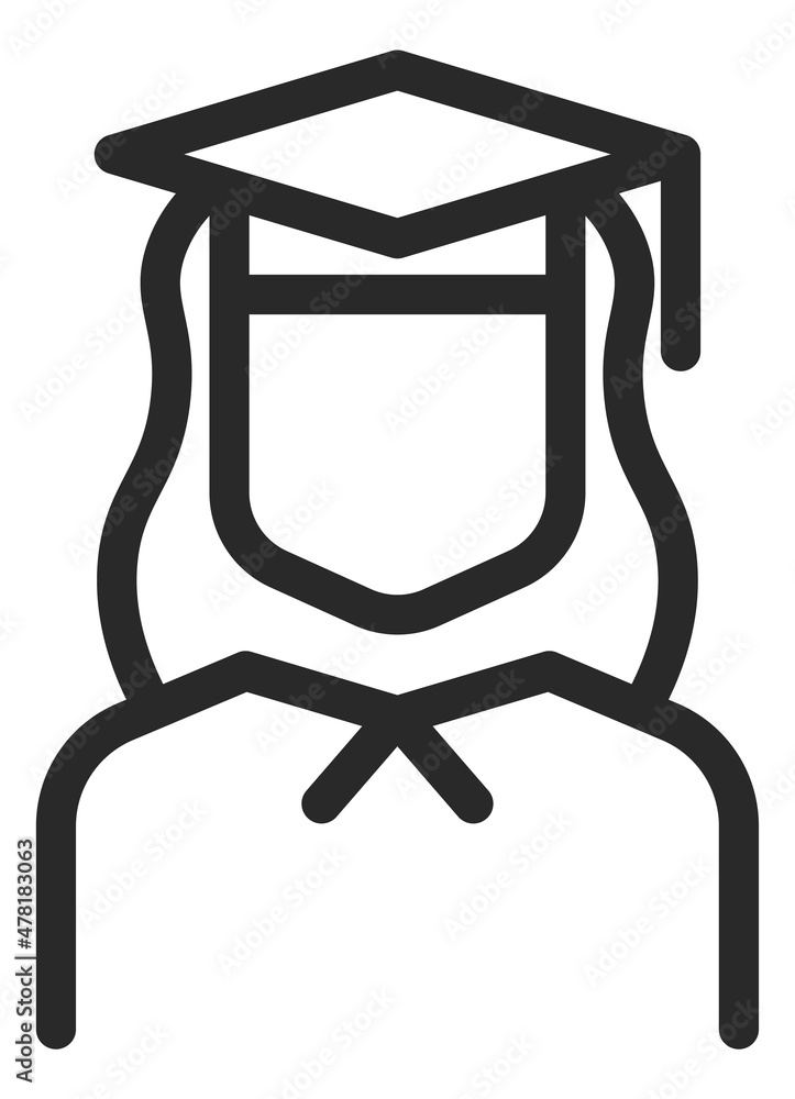 Woman in bachelor cap. Student icon. Graduation symbol Woman in bachelor cap. Student icon. Graduation symbol