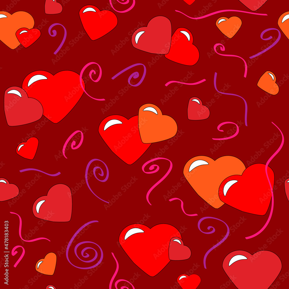Romantic seamless pattern with hearts and confetti, Valentine's Day theme, vector Romantic seamless pattern with hearts and confetti, Valentine's Day theme, vector