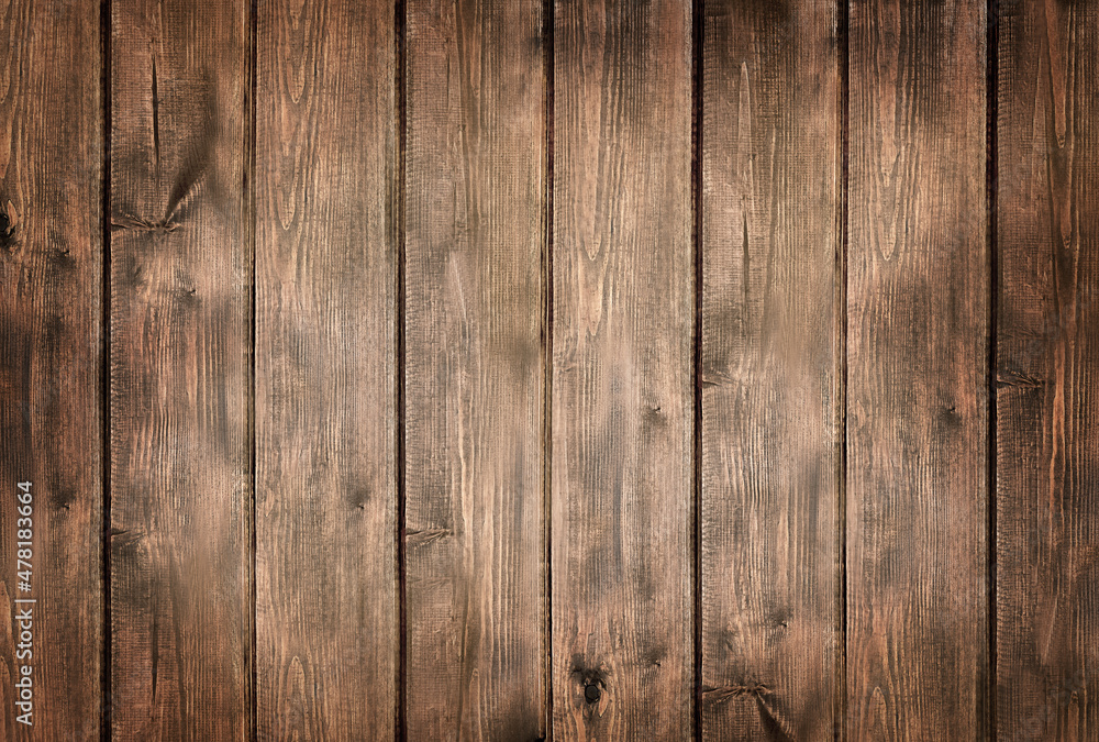 Naklejka premium Natural wood background, vintage dark texture. Planks arranged vertically.