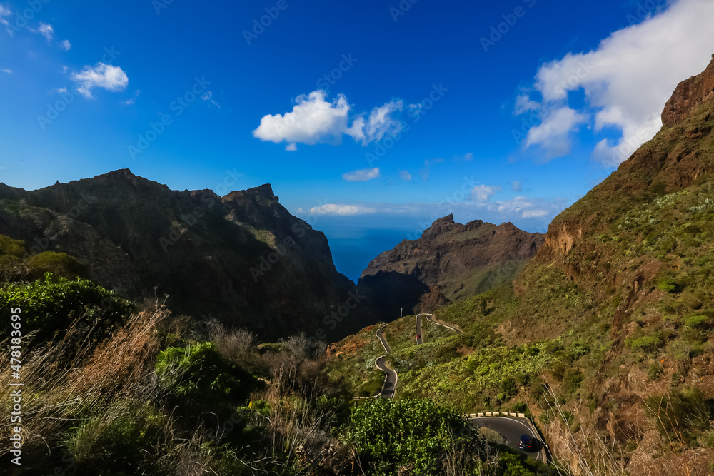 Amazing sunset landscape view to famous Maska canyon on Tenerife island Spain