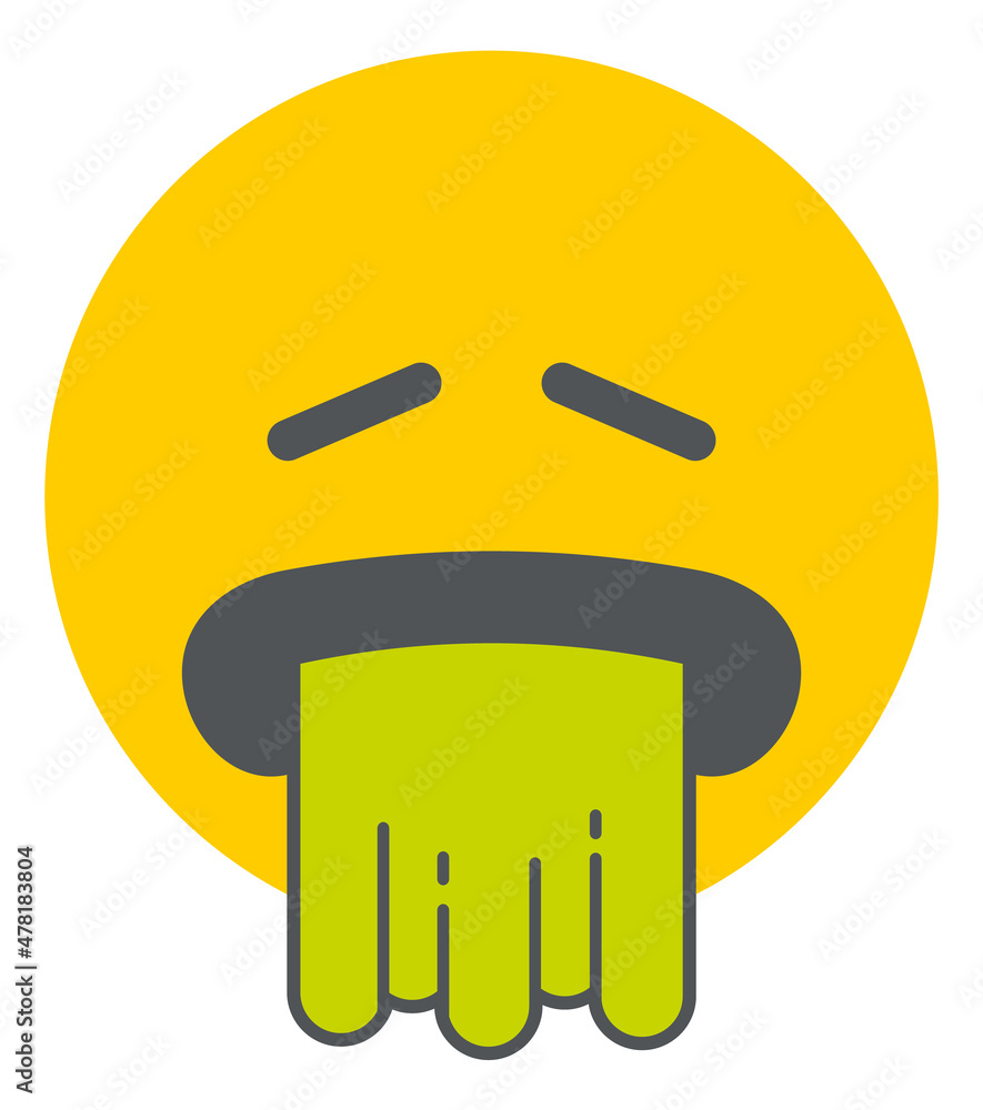 Vomiting face. Yellow round emoticon with nausea Vomiting face. Yellow round emoticon with nausea