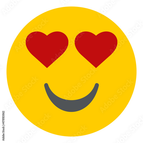 Yellow emoticon with heart eyes. Flat round face in love