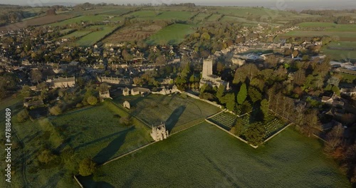 Historic Landmark St James' Chruch Site Chipping Campden Cotswolds Village Gloucestershire Aerial View Colour Graded