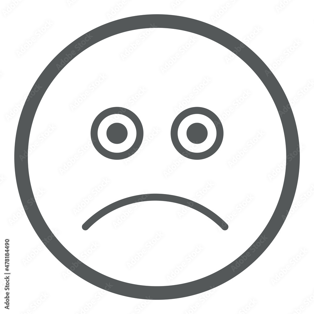 Sad emoticon. Unhappy face in simple line style Sad emoticon. Unhappy face in simple line style