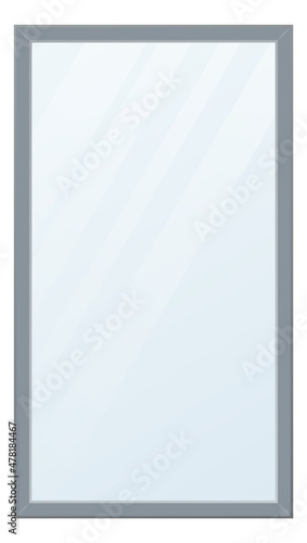 Elegant mirror frame with empty reflection. Rectangular glossy surface