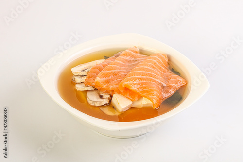 Fotografia Japanese traditional miso soup with salmon