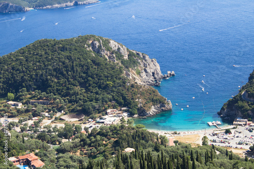 Panoramic view of the sea and coast on the sunny day. Corfu. Greece.