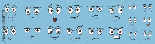 Face expressions emotions hand drawn doodle style.