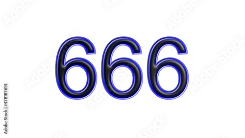 blue 666 number 3d effect white background