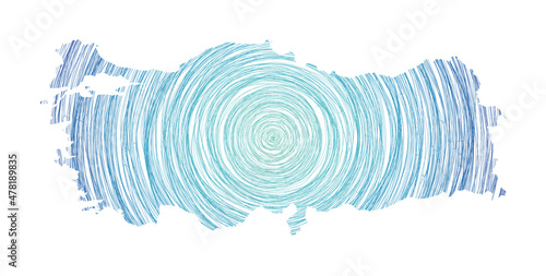 Turkey map filled with concentric circles. Sketch style circles in the shape of the country. Vector illustration.