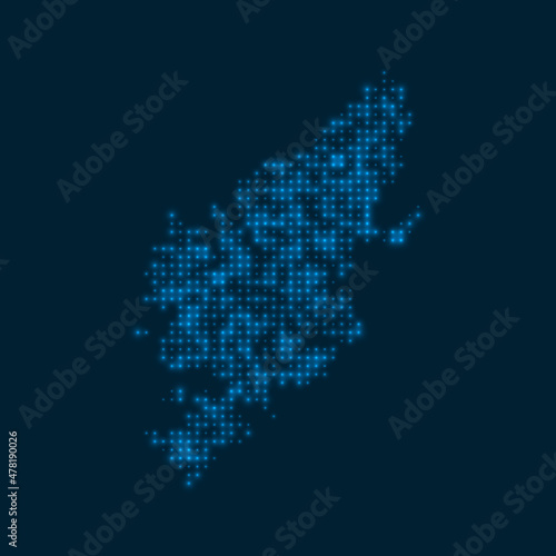 Lewis and Harris dotted glowing map. Shape of the island with blue bright bulbs. Vector illustration.