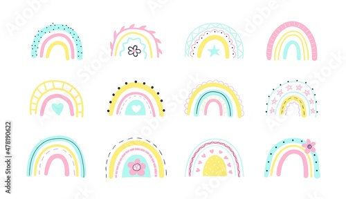 Set of bright rainbows isolated on white background. Vector illustration.