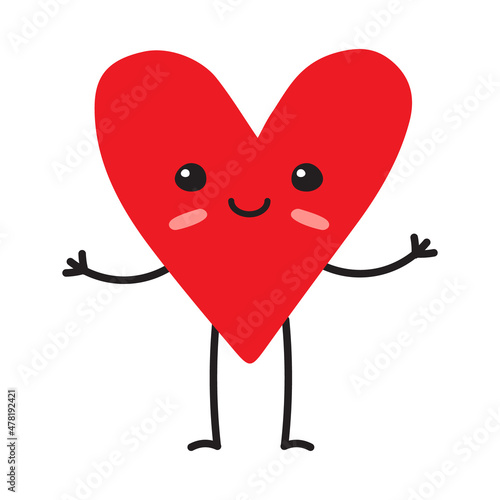 Vector hand drawn doodle colorful heart with face arms and legs isolated on white background