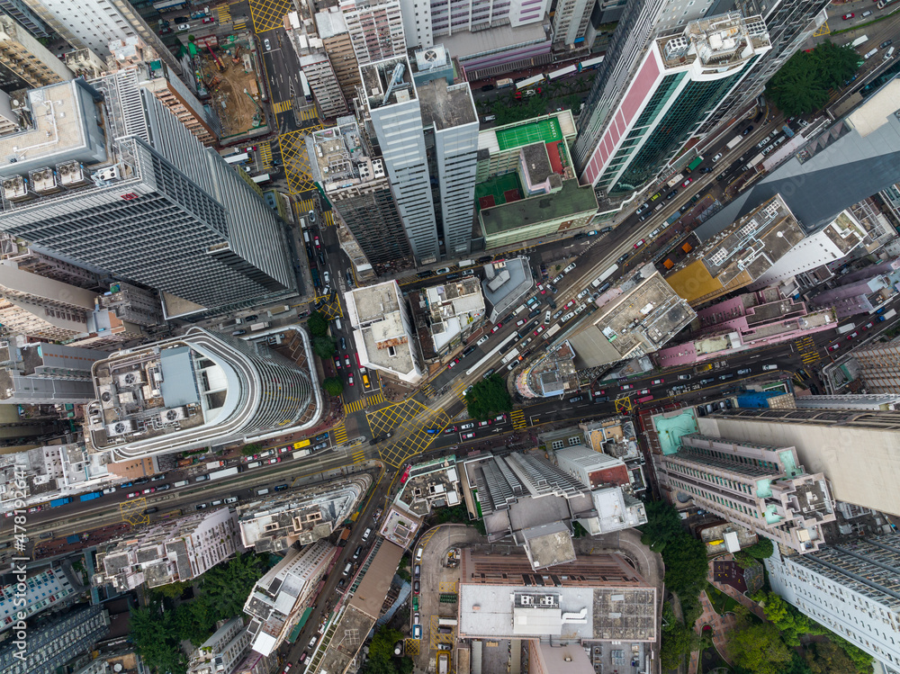 Fototapeta premium Top view of Hong Kong city