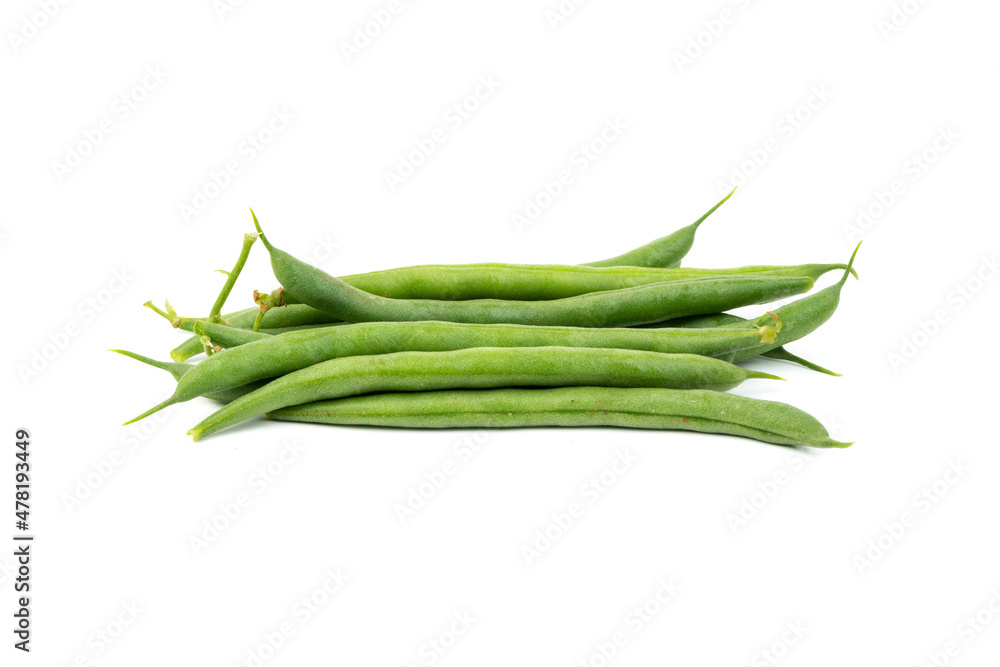 Freshly harvested French Beans on an isolated white background Freshly harvested French Beans on an isolated white background
