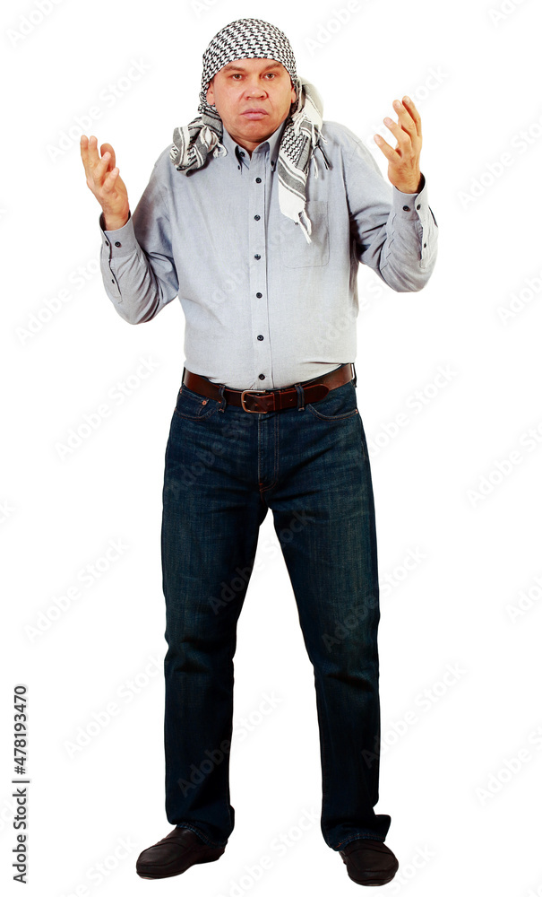 Emotions. Confused man is shrugging. Full length portrait isolated over a white background Emotions. Confused man is shrugging. Full length portrait isolated over a white background