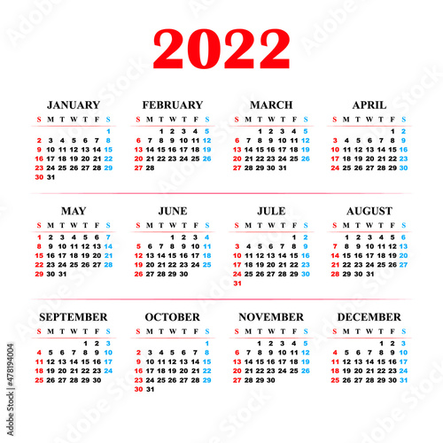 Calendar for 2022, a new calendar for your design. Vector illustration