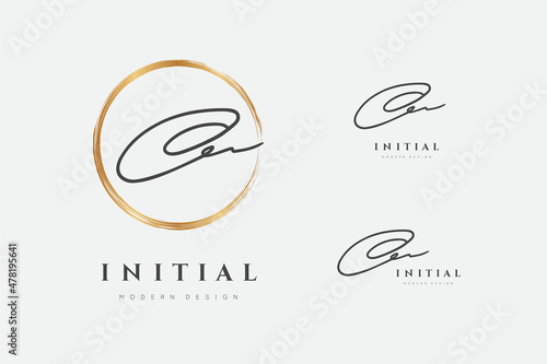 O logo. Initials letter o in gold circle. Initial signature. Design fashion handwriting monogram. Handwritten identity name. Abstract paintbrush font. Brush writing calligraphy. Write script. Vector 