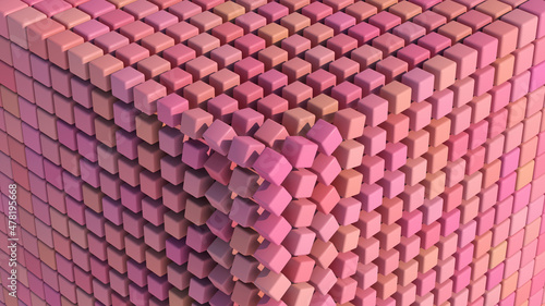 Pink textured cube, close-up. Abstract illustration, 3d render.