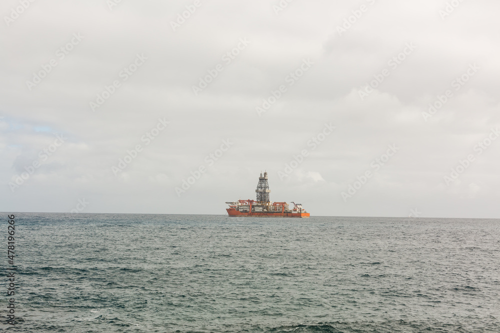 Oil Platform and Tanker in the Sea