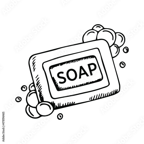 Doodle style soap with bubbles bathroom vector illustration