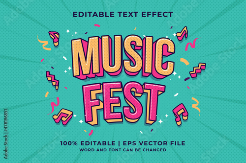 Editable text effect - Music Fest Cartoon template style premium vector