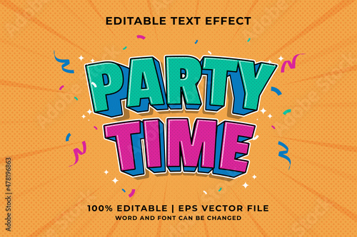 Editable text effect - Party Time Cartoon template style premium vector