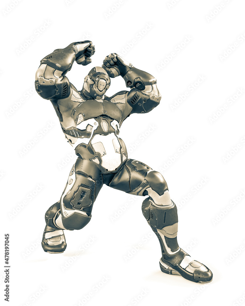 future soldier is doing a smash pose on white background future soldier is doing a smash pose on white background