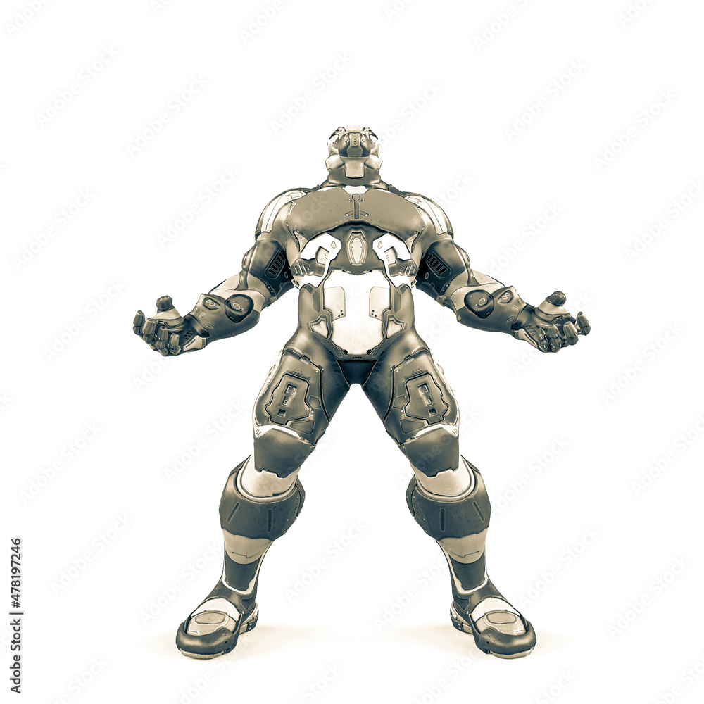 future soldier is looking up on white background future soldier is looking up on white background