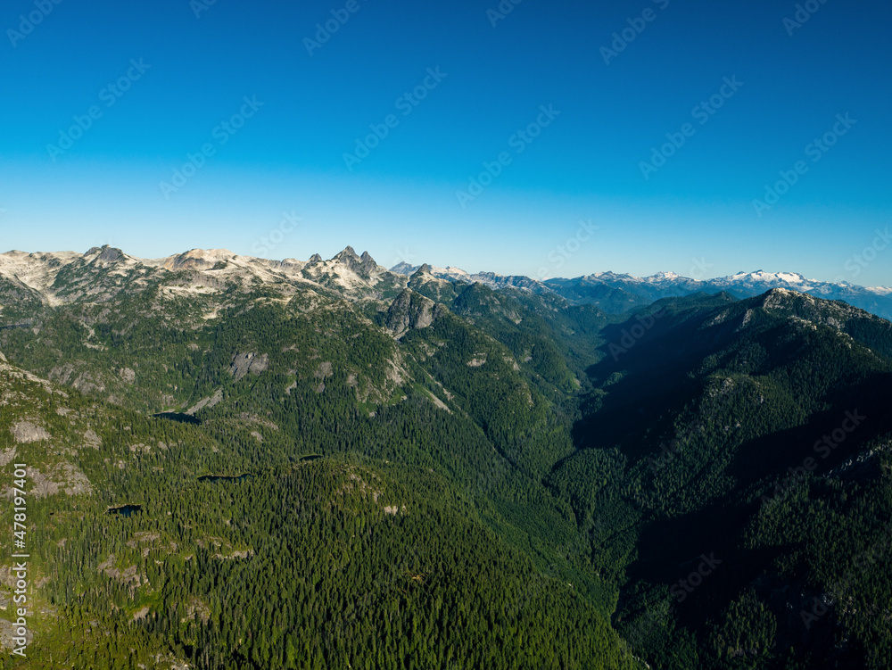 Stock aerial photo of  mountains near Pitt Lake, BC, Canada